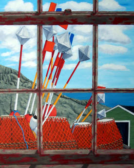 Panes & Sills: Networking by Tom Alway, acrylic on canvas, 24