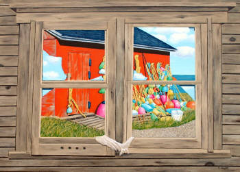 Panes & Sills: Winterizing, acrylic on canvas, 30  x  36