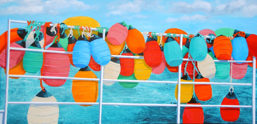DSC_0004_01.psd buoys of a feather...cropped. with adjusted levels wedding psd Painting by Tom alway, Brids of a Feather, acrylic on canvas 24" x 48"